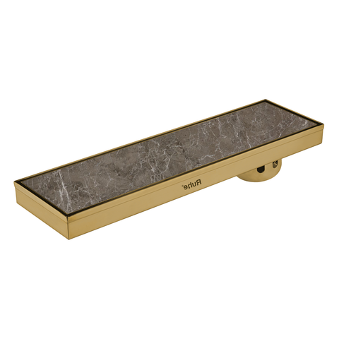 Trueliving Home Brown Marble Insert Shower Drain Channel (24 x 5 Inches) YELLOW GOLD PVD Coated