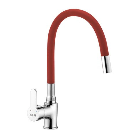 Trueliving Classy Pavo Single Lever Table Mount Sink Mixer Faucet with Silicone Red Flexible Spout20 Inches