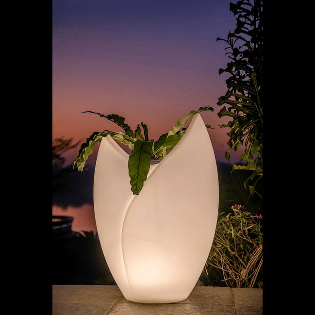 Trueliving Rock White Polymer Floor Plant Pot width:9'' Height:9''