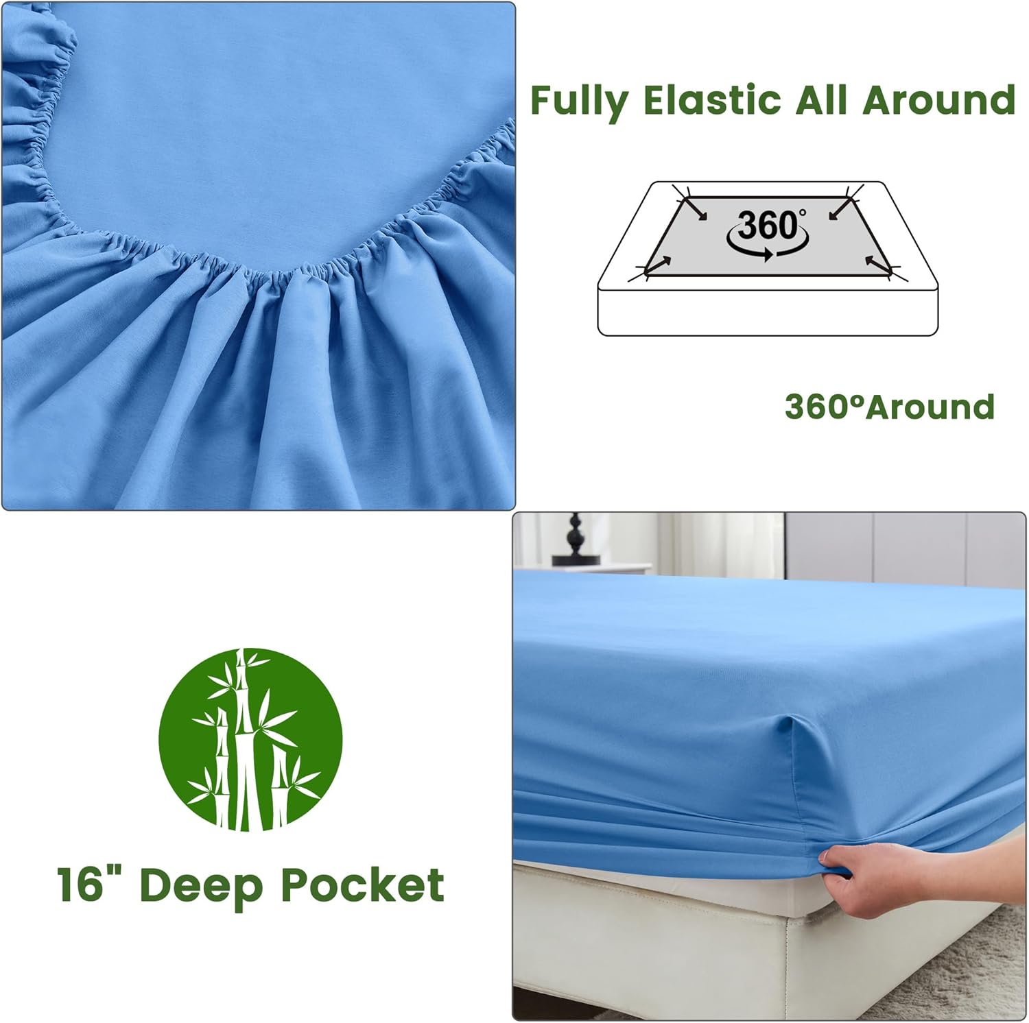 LINENOVA 2000TC Bamboo Bed Sheets King Single – Ultra Soft 3 Piece Sheet Set, Deep Pocket 40cm, Natural Breathable & Sweat-Wicking, Ideal for Hot Sleepers (Ocean)