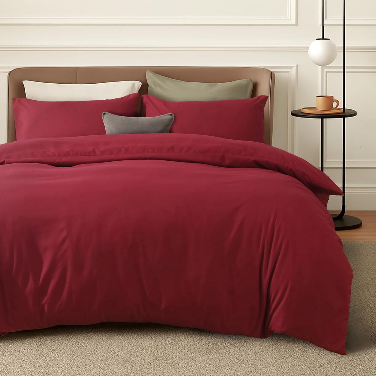 LINENOVA Quilt Cover Set Double Size - Brushed Microfiber 1200TC Super Soft Duvet Cover Set 3 Pieces with Button Closure, 1 Duvet Cover and 2 Pillowcases(Double Size, Burgundy)