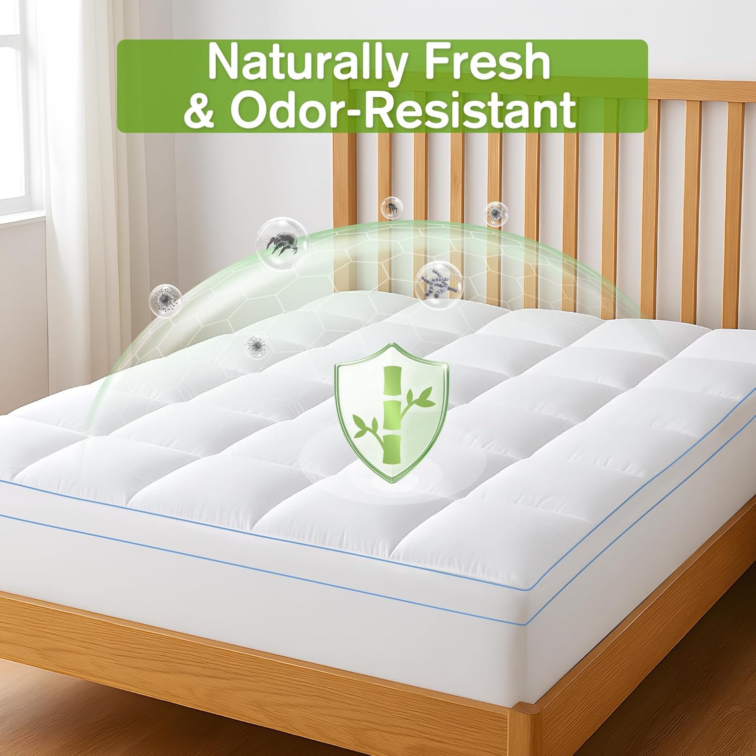 LINENOVA 1500GSM Bamboo Mattress Topper King Single, 10cm Ultra Thick Pillowtop Underlay, Naturally Cooling & Breathable for Hot Sleepers, Antibacterial Hotel-Quality Comfort