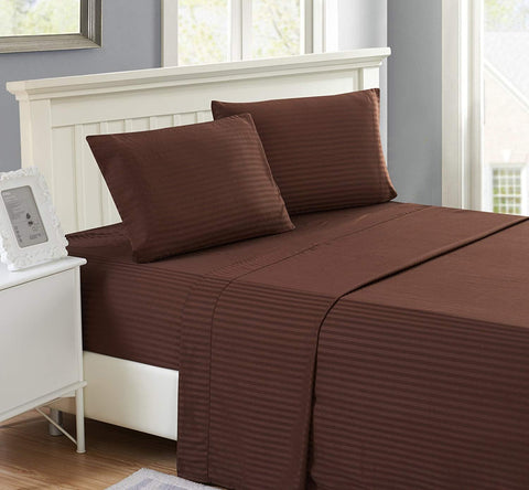 4 Pcs Sheet Set 100% Egyptian Cotton Stripe Pattern 300 TC 11-15 Inch Deep Pocket Size (Full XL Color Burgundy)