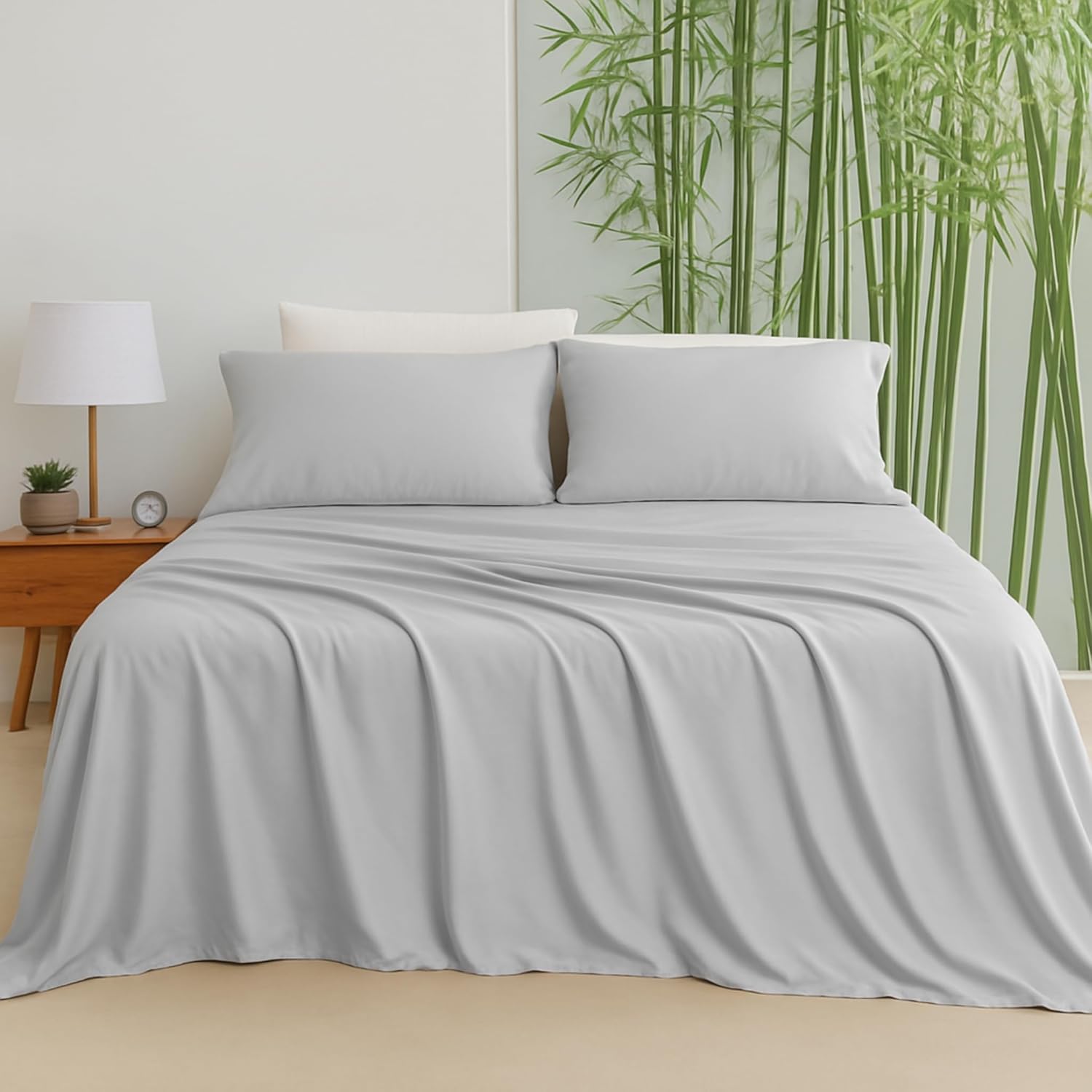 LINENCART Bamboo Sheets Set Double Size,100% Cooling Bamboo Sheet Set for Hot Sleepers, Moisture Wicking Bed Sheets with 40cm Deep Pocket, Silky Soft Bedding Sheets (Double, Delicate Blue)