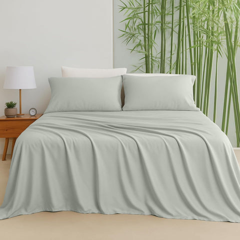 LINENCART Bamboo Sheets Set Double Size,100% Cooling Bamboo Sheet Set for Hot Sleepers, Moisture Wicking Bed Sheets with 40cm Deep Pocket, Silky Soft Bedding Sheets (Double, Delicate Blue)