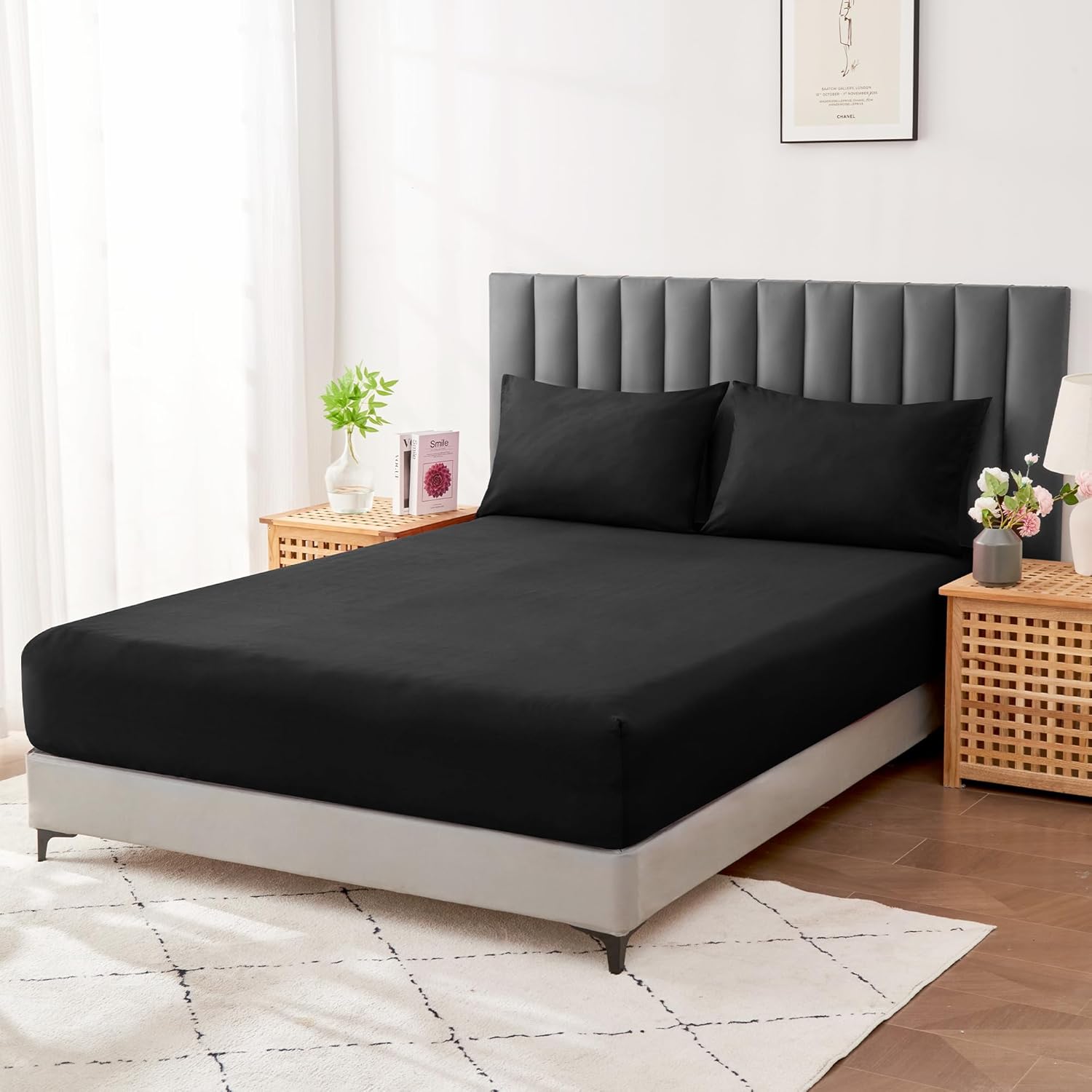 LINENKART Luxury Cotton Blend Fitted Sheet Only- Soft & Breathable King Single Size Fitted Sheet with 40cm Deep Pocket - Shrinkage & Fade Resistant