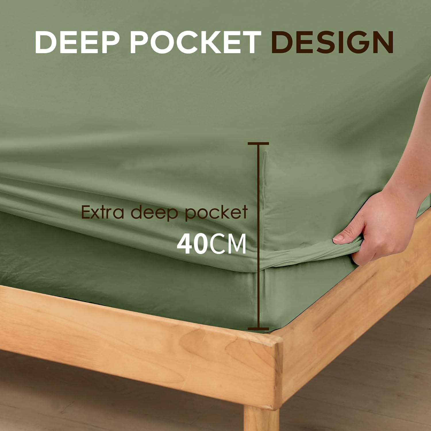 LINENOVA Queen Fitted Sheet – 100% Vintage Washed Cotton - Naturally Soft & Breathable, 40cm Deep Pocket – Khaki Green, 1 Piece