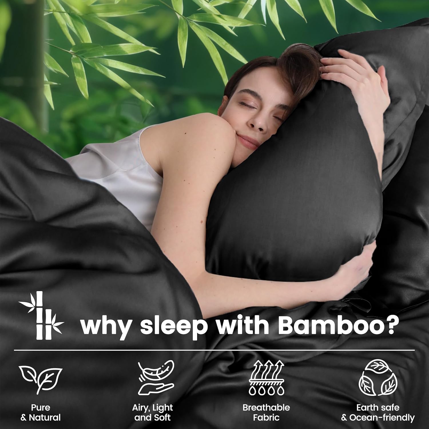 LINENOVA Bamboo Cooling Fitted Sheet Double (1 Piece)- 2000TC Ultra Soft & Breathable, Ideal for Hot Sleepers, 40cm Deep Pocket, All-Season Comfort - Black