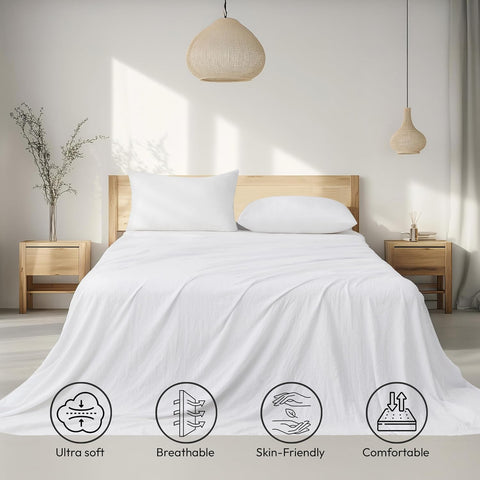 LINENOVA Vintage Washed King Sheet Set - 4 Piece Premium 2000TC Ultra-Soft Microfiber Bed Sheets - Cotton-Like Texture - Breathable and Soft- Sheets & Pillowcases (King, White)