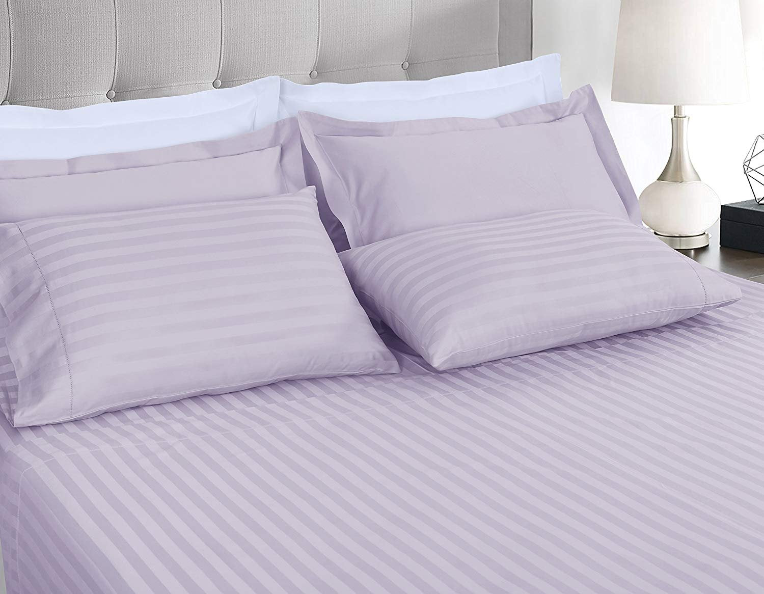 4 Pcs Sheet Set 100% Egyptian Cotton Stripe Pattern 300 TC 11-15 Inch Deep Pocket Size (Full XL Color Burgundy)