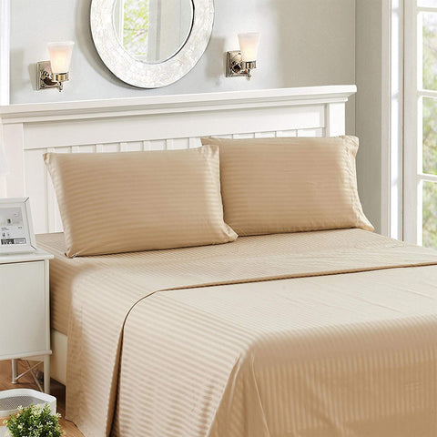 4 Pcs Sheet Set 100% Egyptian Cotton Stripe Pattern 300 TC 11-15 Inch Deep Pocket Size (Full XL Color Burgundy)