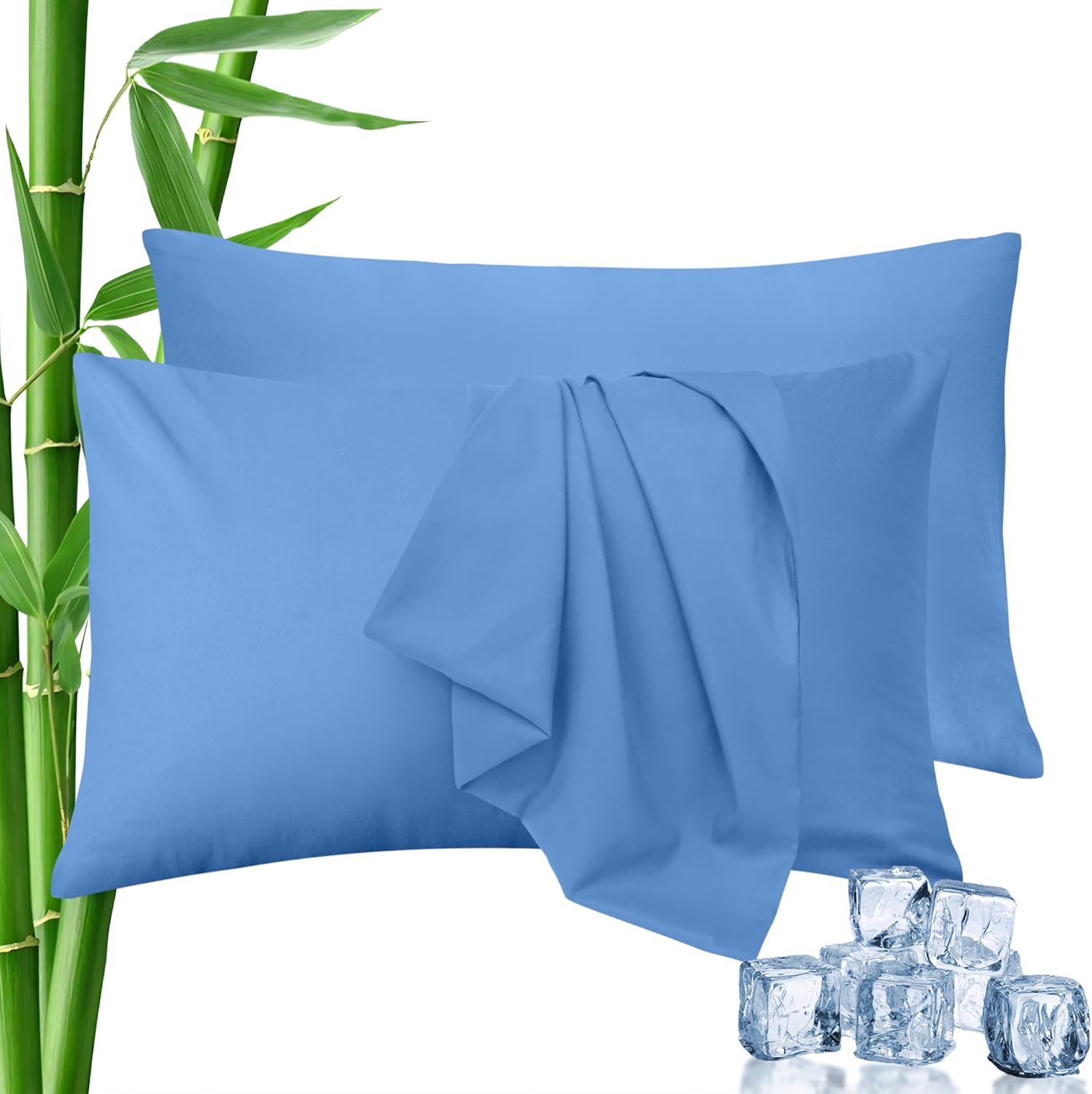 LINENCART Standard Pillowcase Set of 2, Cooling Rayon from Bamboo Pillow Cases, 2000 TC Ultra Soft & Breathable Envelope Pillow Cover, Moisture-Wicking for Hot Sleepers(Biscay Blue, 48 * 74cm)