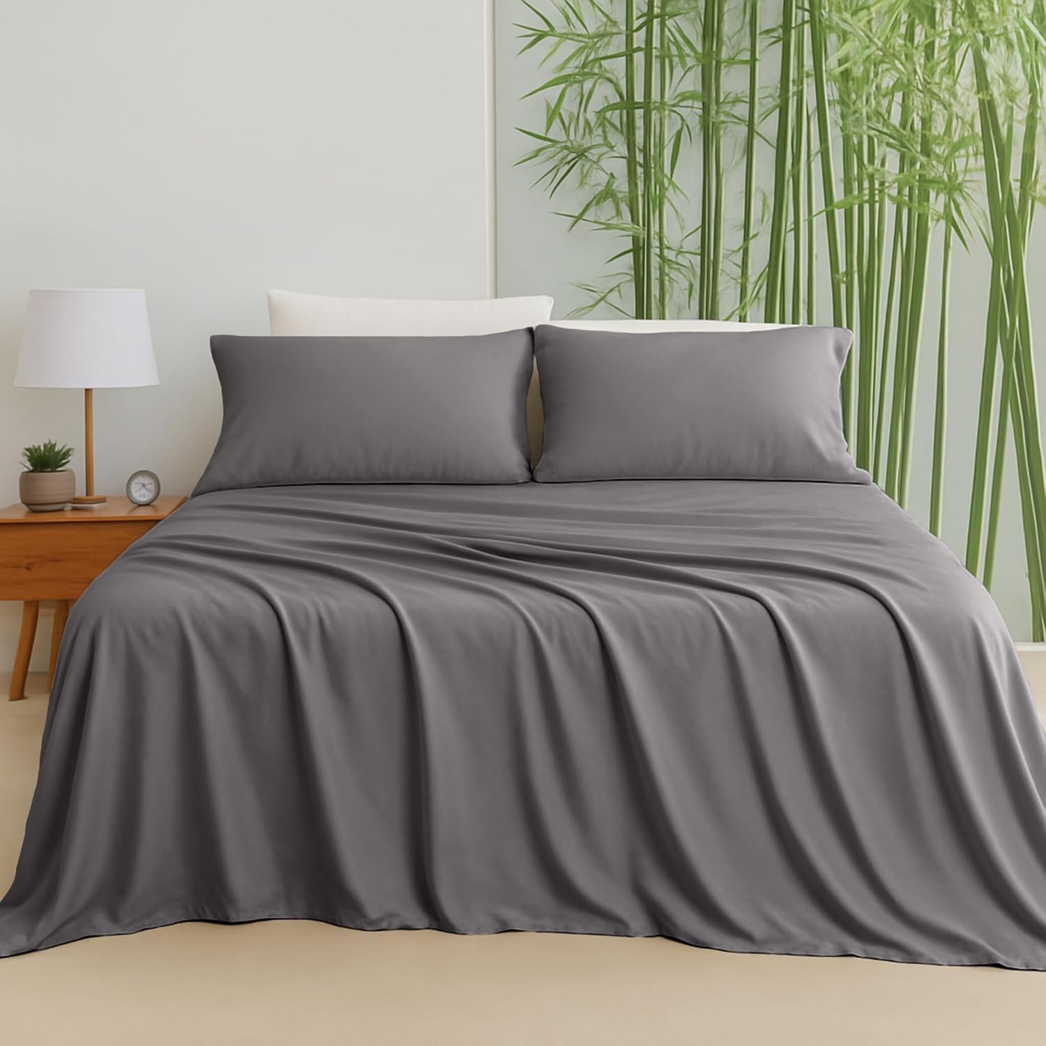 LINENCART Bamboo Sheets Set Double Size,100% Cooling Bamboo Sheet Set for Hot Sleepers, Moisture Wicking Bed Sheets with 40cm Deep Pocket, Silky Soft Bedding Sheets (Double, Delicate Blue)