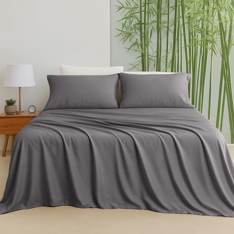 LINENCART Bamboo Sheets Set Double Size,100% Cooling Bamboo Sheet Set for Hot Sleepers, Moisture Wicking Bed Sheets with 40cm Deep Pocket, Silky Soft Bedding Sheets (Double, Delicate Blue)