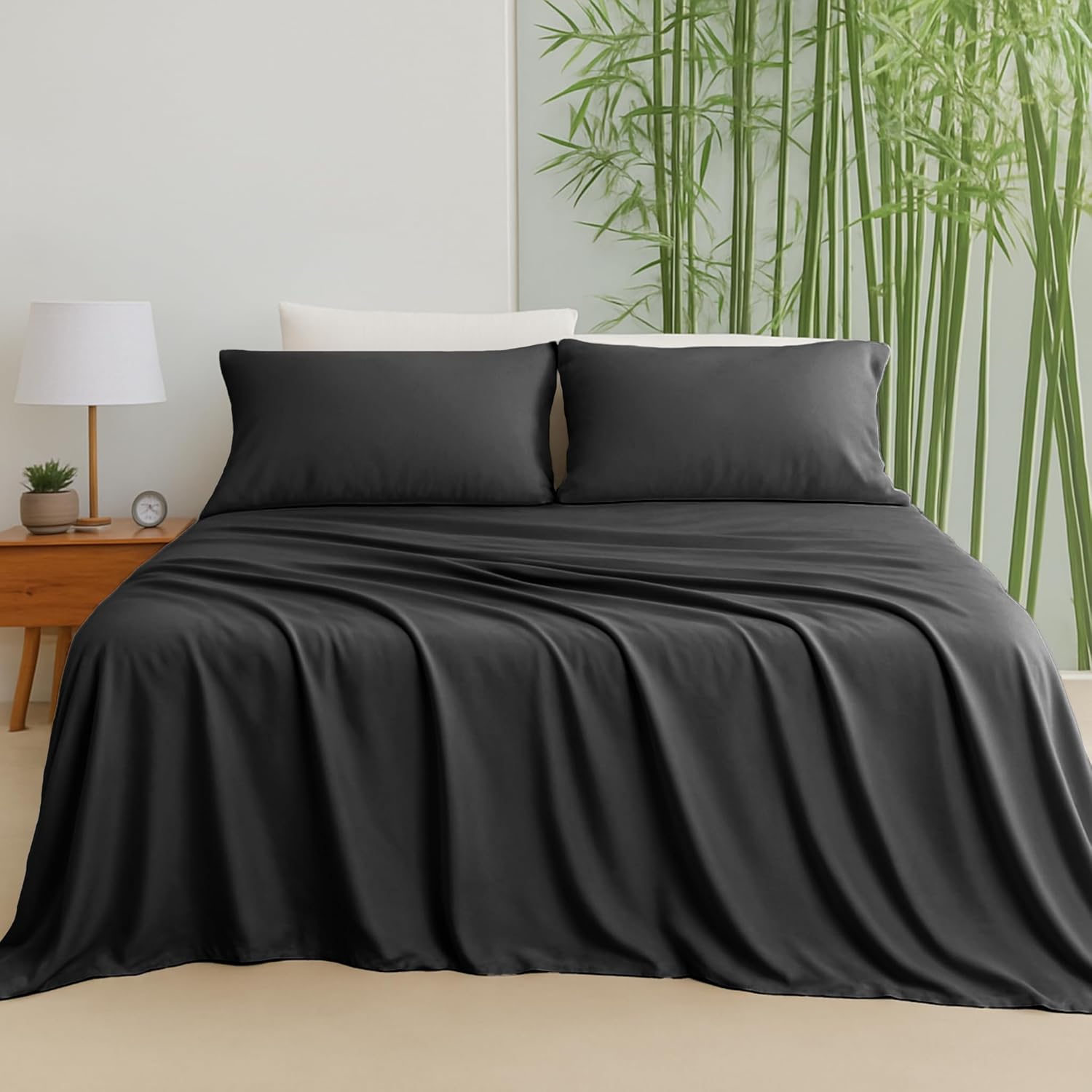 LINENCART Bamboo Sheets Set Double Size,100% Cooling Bamboo Sheet Set for Hot Sleepers, Moisture Wicking Bed Sheets with 40cm Deep Pocket, Silky Soft Bedding Sheets (Double, Delicate Blue)