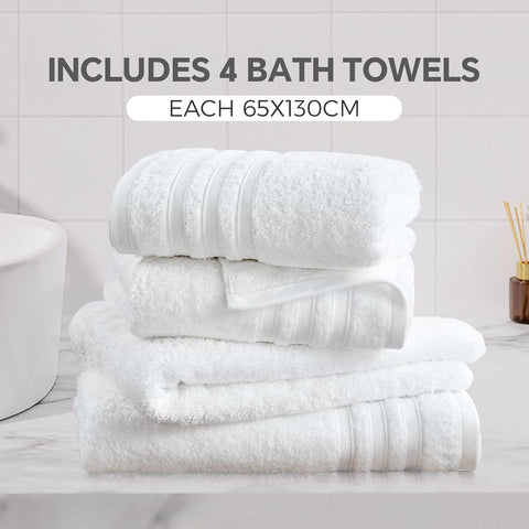 LINENOVA 100% Cotton Bath Towels 4 Pack - Premium 450GSM Soft & Lightweight Towel Set, Quick Dry & Absorbent Bathroom Towels, Ideal for Hotel, Spa and Gym Use (65x130cm, White)