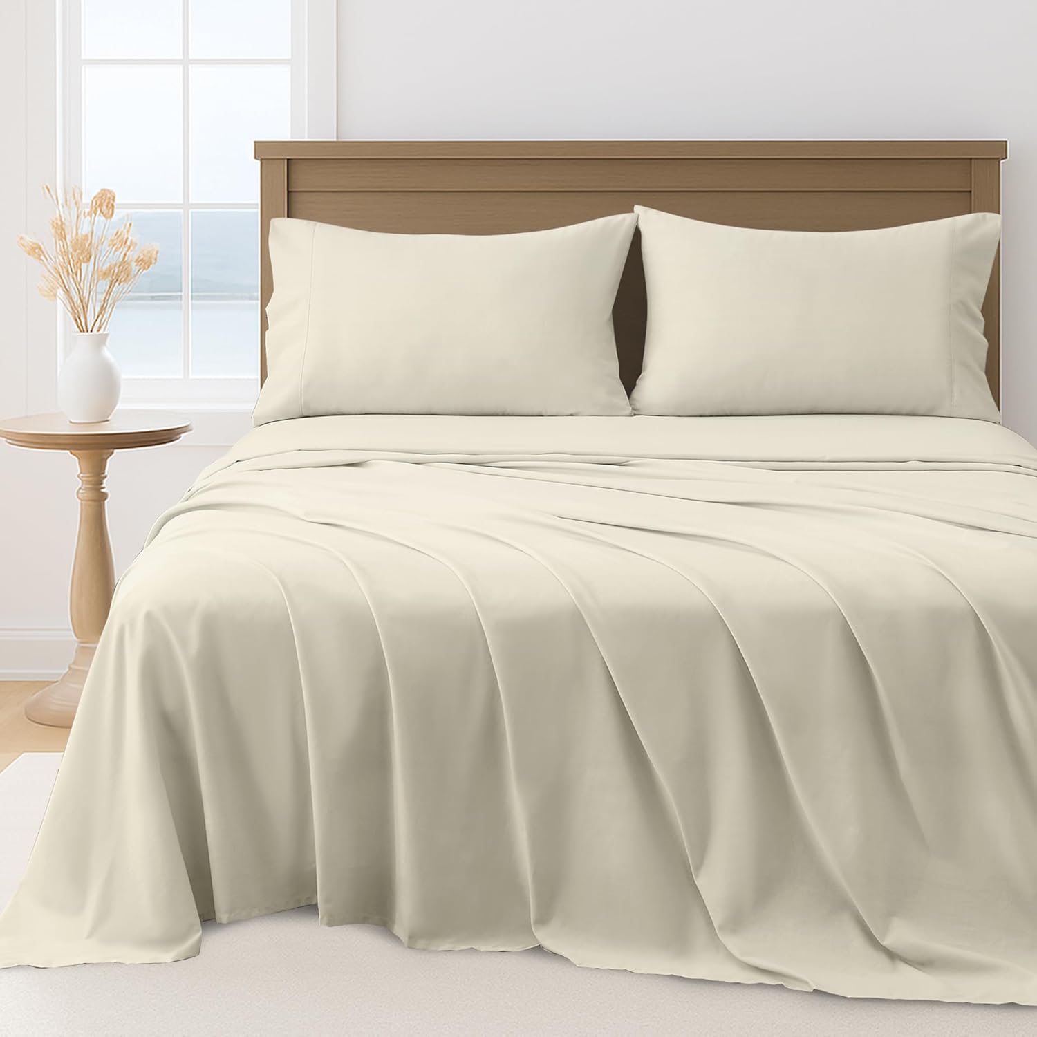 LINEKART Hotel Quality King Single Bed Sheet Set – 3 Piece 2000TC Ultra Soft Durable Brushed Microfibre – 40cm Deep Pocket Fitted Sheet, Flat Sheet & 1 Pillowcase – Wrinkle-Free & Easy Care – White