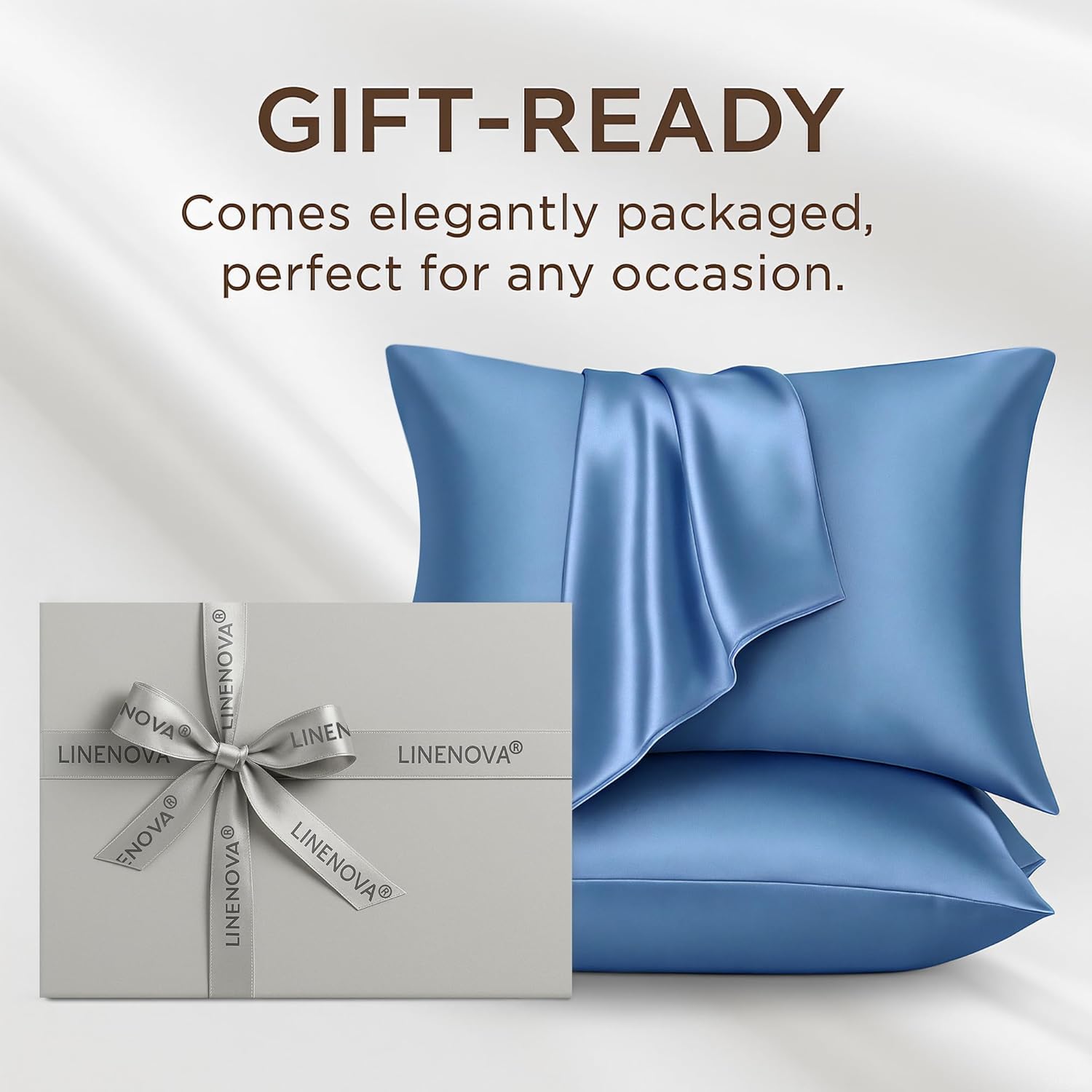 LINENCART 100% Mulberry Silk Pillowcases – Standard/Queen 50x75cm, 1 Piece – Ash Blue