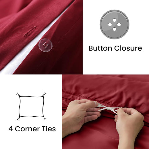 LINENOVA Quilt Cover Set Double Size - Brushed Microfiber 1200TC Super Soft Duvet Cover Set 3 Pieces with Button Closure, 1 Duvet Cover and 2 Pillowcases(Double Size, Burgundy)