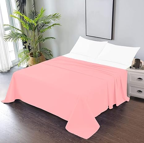 600 Thread Count Cotton 1PC Flat Sheets 100% Long Staple Pure Cotton, Smooth Sateen Finish Flat Sheet/Top Sheet with 4 Inch Hem Solid Pattern (Rose Pink/Blush, Single)