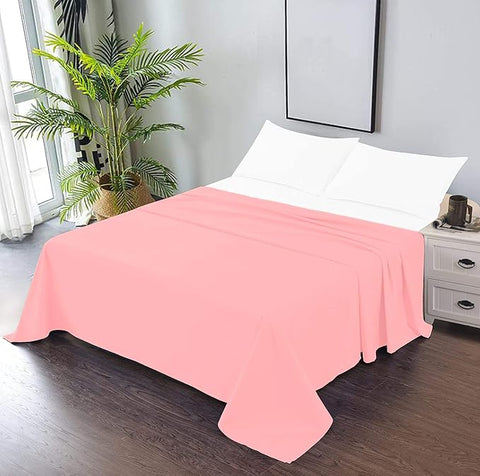 600 Thread Count Cotton 1PC Flat Sheets 100% Long Staple Pure Cotton, Smooth Sateen Finish Flat Sheet/Top Sheet with 4 Inch Hem Solid Pattern (Rose Pink/Blush, Single)