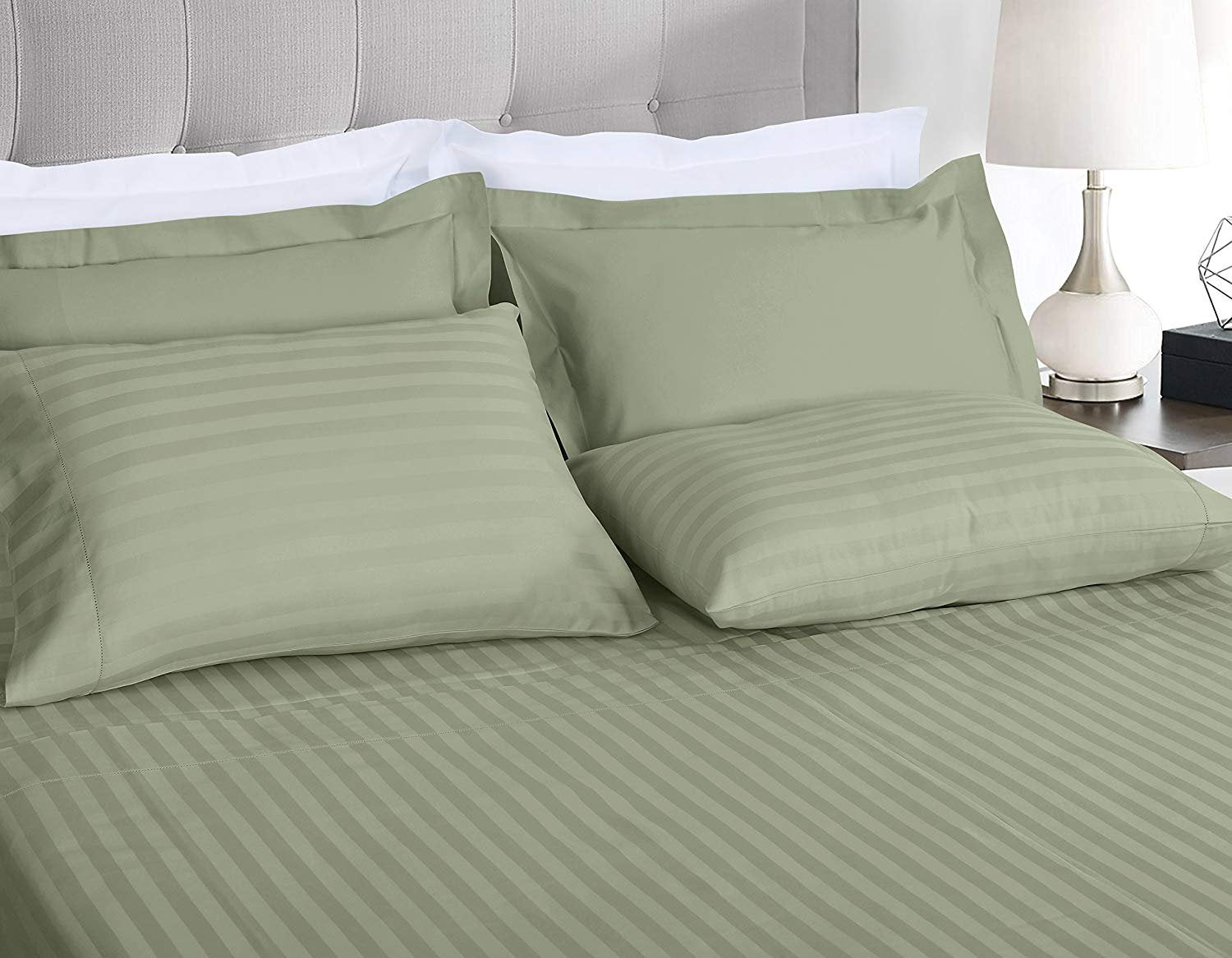 4 Pcs Sheet Set 100% Egyptian Cotton Stripe Pattern 300 TC 11-15 Inch Deep Pocket Size (Full XL Color Burgundy)