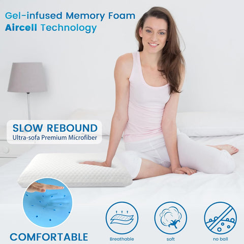 LINENOVA Cooling Gel Memory Foam Pillow -Neck Support Pillow-Cooling & Ventilated- Washable Cover and Breathable Bed Pillow for All Seasons- Standard Size(White, 1 Pack)