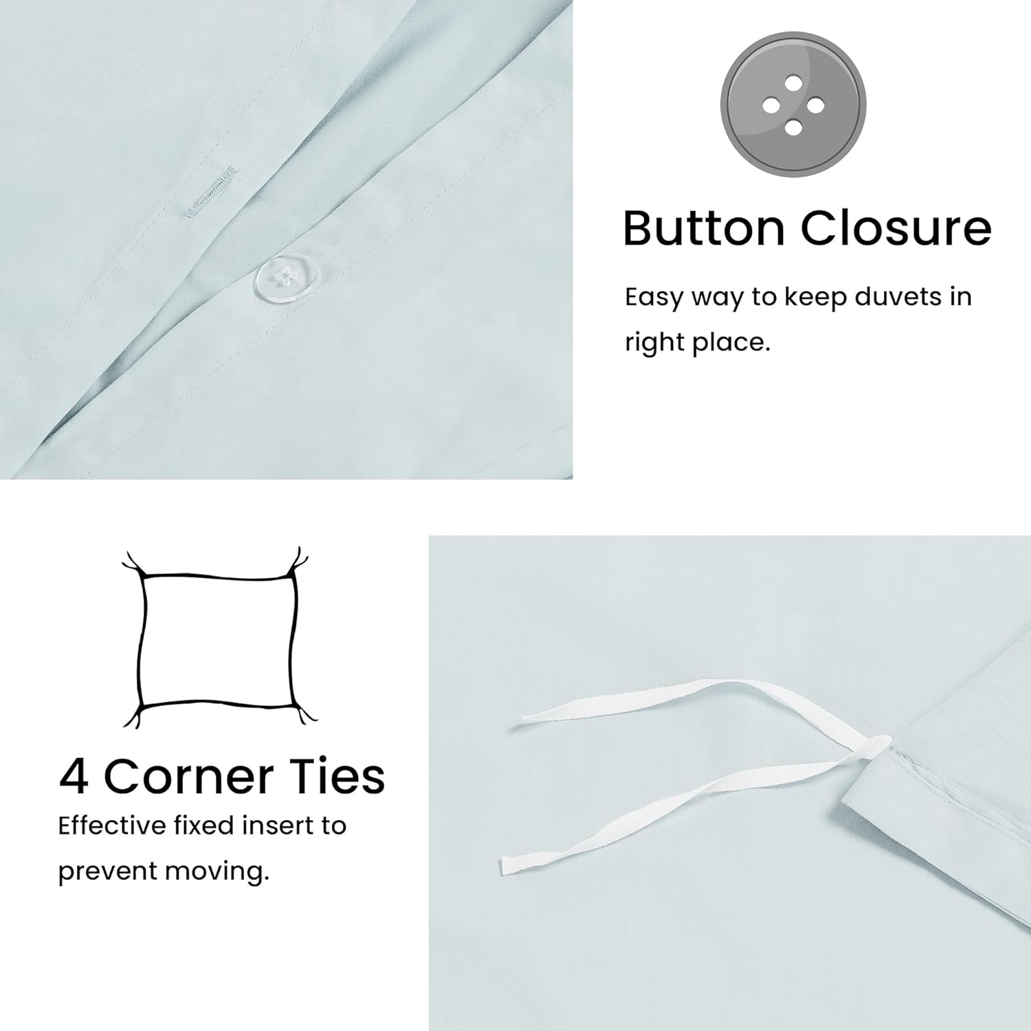 LINENOVA 100% Cotton Queen Quilt Cover Set Breathable Moisture Wicking All Season Hotel Inspired Duvet Cover with Pillowcase 3 Piece Light Blue