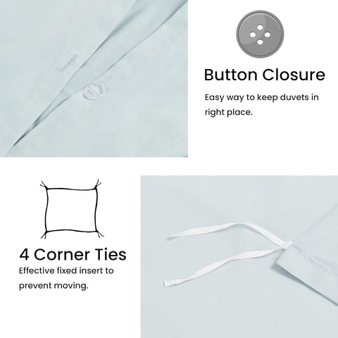 LINENOVA 100% Cotton Queen Quilt Cover Set Breathable Moisture Wicking All Season Hotel Inspired Duvet Cover with Pillowcase 3 Piece Light Blue