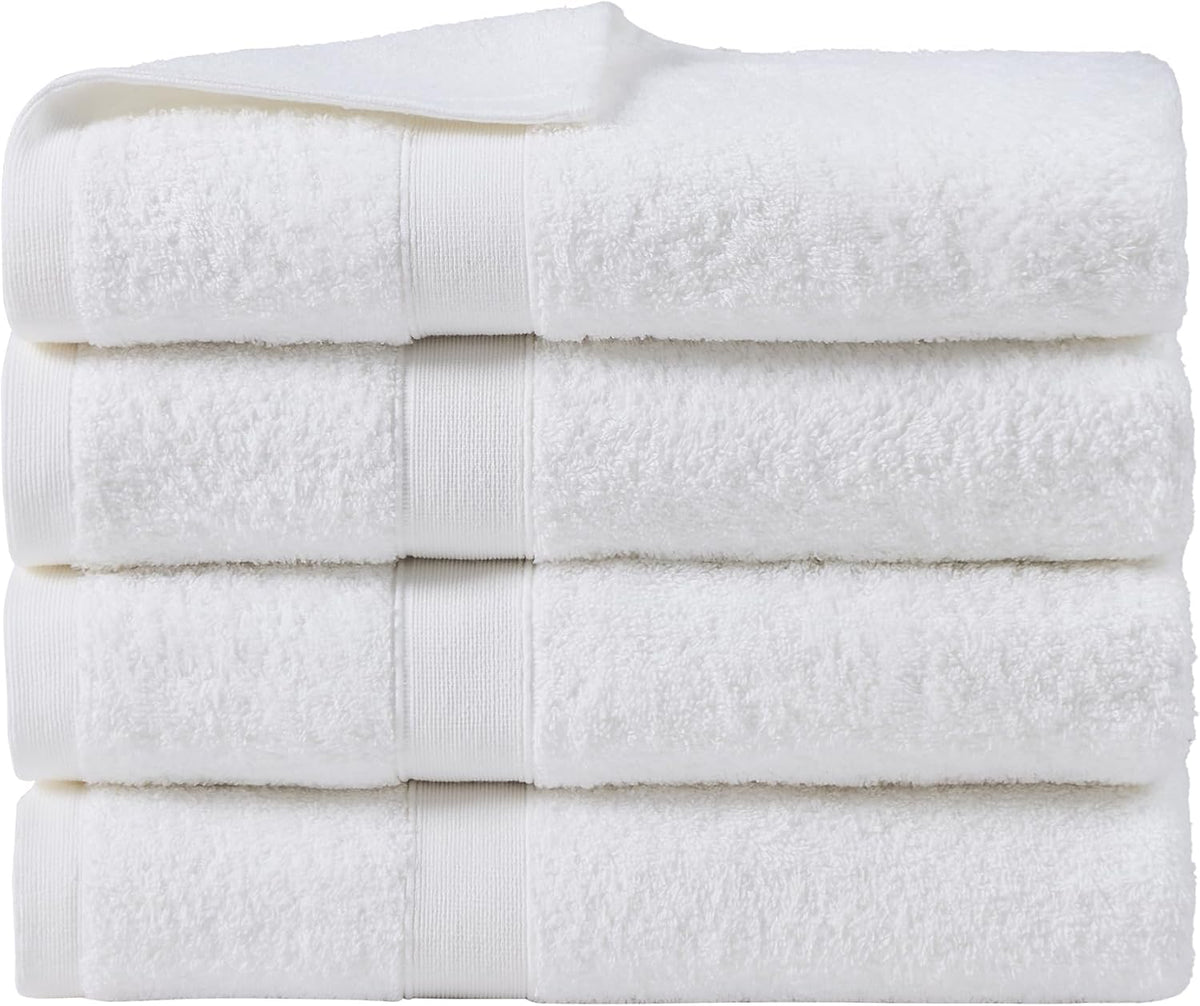 LINENOVA 4 Pack Bath Towel Set 68x137cm, 100% Combed Cotton Towels for Bathroom, 650GSM Ultra Soft & Highly Absorbent Bathroom Shower Towels for Gym, Hotel & Spa - White