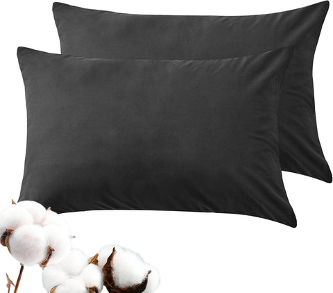 LINENOVA 100% Luxury Cotton Standard Pillowcases(Set of 2),Super Soft and Breathable Envelope Closure Pillow Cases - 48x74cm -Black
