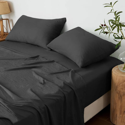 LINEKART Vintage Washed King Sheet Set - 4 Piece Premium 2000TC Ultra-Soft Microfiber Bed Sheets - Cotton-Like Texture - Breathable and Soft- Sheets & Pillowcases (King, White)