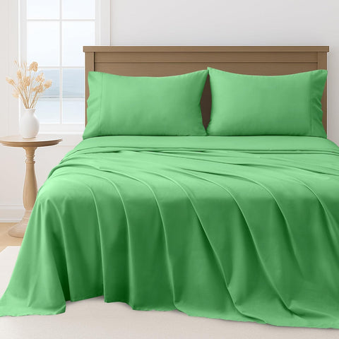 LINENKART Hotel Quality Double Bed Sheet Set – 4 Piece 2000TC Ultra Soft Durable Brushed Microfibre – 40cm Deep Pocket Fitted Sheet, Flat Sheet & 2 Pillowcases – Wrinkle-Free & Easy Care – White
