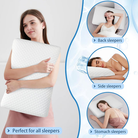 LINENOVA Cooling Gel Memory Foam Pillow -Neck Support Pillow-Cooling & Ventilated- Washable Cover and Breathable Bed Pillow for All Seasons- Standard Size(White, 1 Pack)