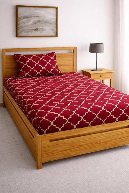 DECORUM Glace Cotton Single Bedsheet with 1 Pillow Cover | Soft, Durable, Lightweight & Skin-Friendly Fabric| Suitable for Single/Diwan Bed Size