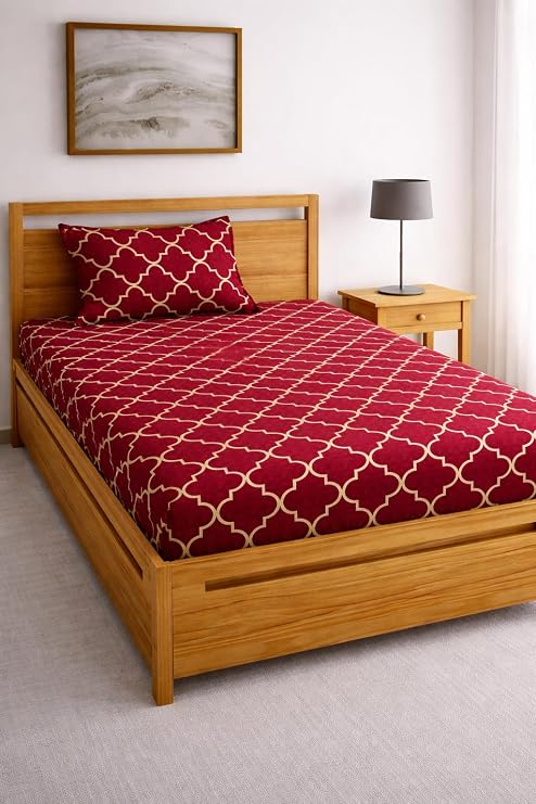 DECORUM Glace Cotton Single Bedsheet with 1 Pillow Cover | Soft, Durable, Lightweight & Skin-Friendly Fabric| Suitable for Single/Diwan Bed Size