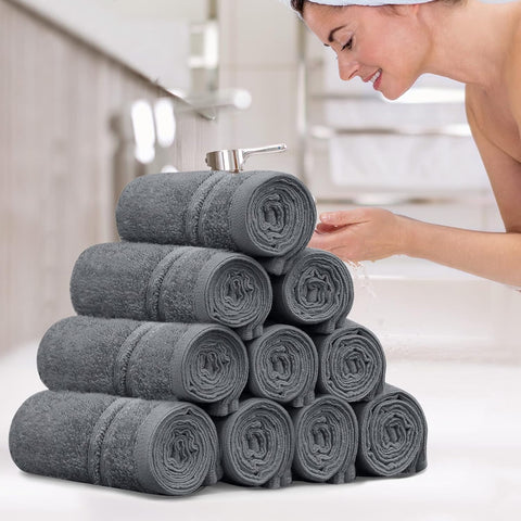 LINENOVA 100% Cotton Face Washer Towel (10 Pack) - Ultra-Soft, 500GSM Highly Absorbent Quick Dry - Great Value Ribbon Gift Pack - Perfect for Hotel, Gym, Spa, Kitchen - 30x30cm - Charcoal