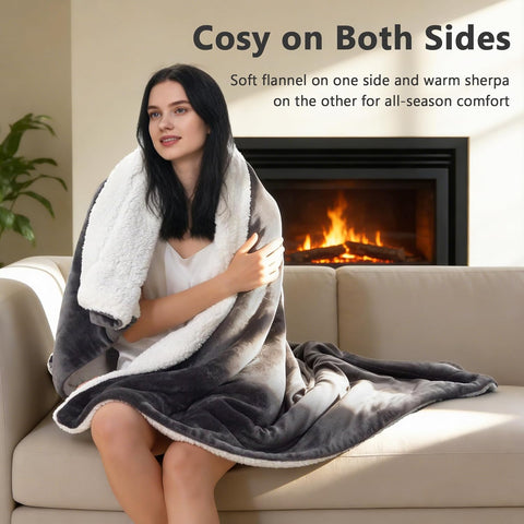 LINENOVA Sherpa Fleece Blanket Single 220x240cm, Thick & Warm Cozy Blanket for Winter, Soft Fuzzy Plush Throw for Sofa, Bed, Pets - Charcoal
