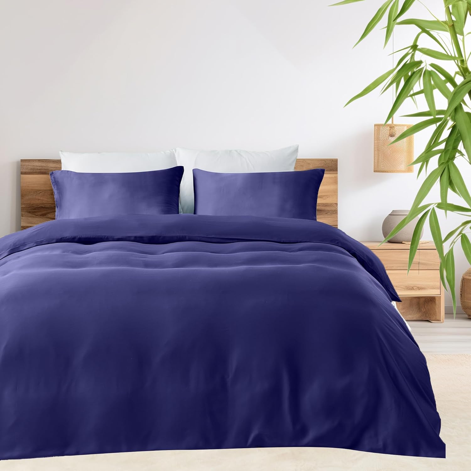 LINENCART 100% Bamboo Quilt Cover Set Queen Size - Cooling Breathable for Hot Sleepers- Silky Smooth 3pcs Doona Cover Set with Corner Ties & Button Closure - (Charcoal, Queen)