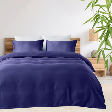 LINENCART 100% Bamboo Quilt Cover Set Queen Size - Cooling Breathable for Hot Sleepers- Silky Smooth 3pcs Doona Cover Set with Corner Ties & Button Closure - (Charcoal, Queen)