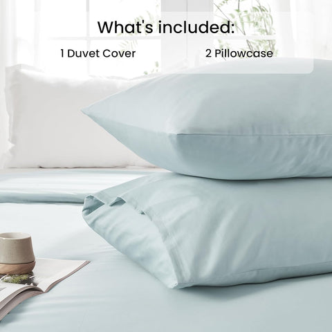 LINENOVA 100% Cotton Queen Quilt Cover Set Breathable Moisture Wicking All Season Hotel Inspired Duvet Cover with Pillowcase 3 Piece Light Blue