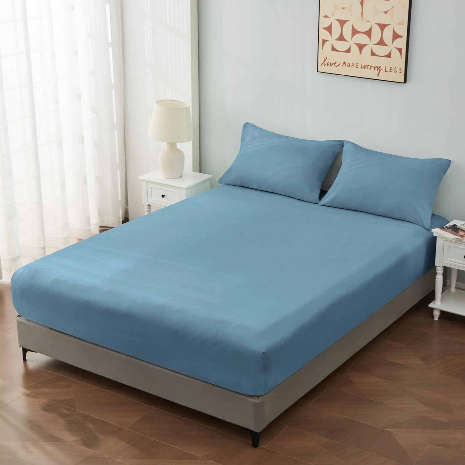 LINENKART Luxury Cotton Blend Fitted Sheet Only- Soft & Breathable King Single Size Fitted Sheet with 40cm Deep Pocket - Shrinkage & Fade Resistant