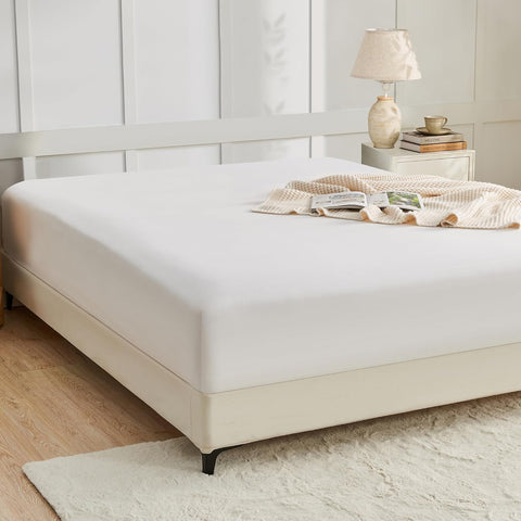 LINENOVA Single Fitted Sheet – Ultra Soft 1800TC Double Brushed Microfiber, Deep Pocket Fits Mattresses up to 40cm – 1 Piece - White