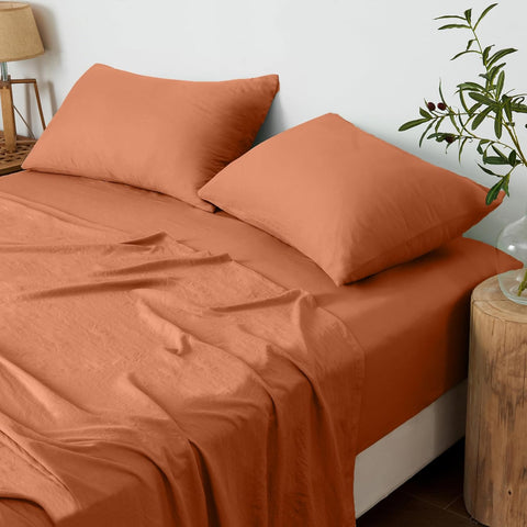 LINEKART Vintage Washed King Sheet Set - 4 Piece Premium 2000TC Ultra-Soft Microfiber Bed Sheets - Cotton-Like Texture - Breathable and Soft- Sheets & Pillowcases (King, White)