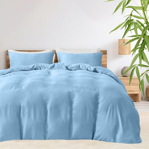 LINENCART 100% Bamboo Quilt Cover Set Queen Size - Cooling Breathable for Hot Sleepers- Silky Smooth 3pcs Doona Cover Set with Corner Ties & Button Closure - (Charcoal, Queen)