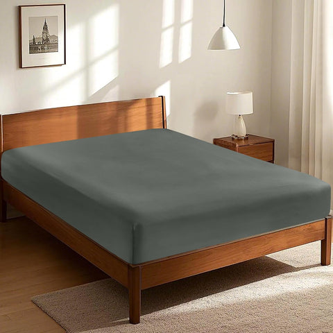 LINEKART Queen Fitted Sheet – 100% Vintage Washed Cotton - Naturally Soft & Breathable, 40cm Deep Pocket – Khaki Green, 1 Piece