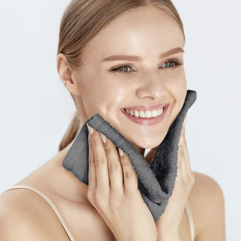 LINENOVA 100% Cotton Face Washer Towel (10 Pack) - Ultra-Soft, 500GSM Highly Absorbent Quick Dry - Great Value Ribbon Gift Pack - Perfect for Hotel, Gym, Spa, Kitchen - 30x30cm - Charcoal