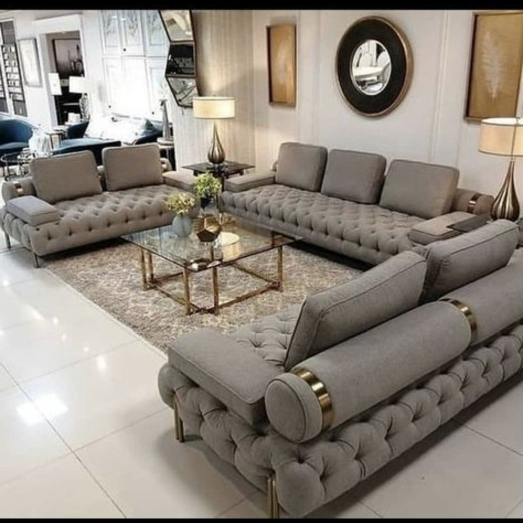 Trueliving Luxurious Dark Seven Seater Sofa linen Finish 1.77D x 3.6W x 0.84H Meters