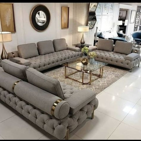 Trueliving Luxurious Dark Seven Seater Sofa linen Finish 1.77D x 3.6W x 0.84H Meters