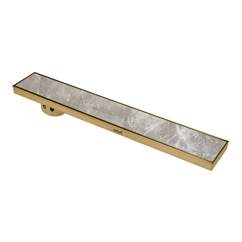 Trueliving Home Brown Marble Insert Shower Drain Channel (32 x 5 Inches) YELLOW GOLD PVD Coated